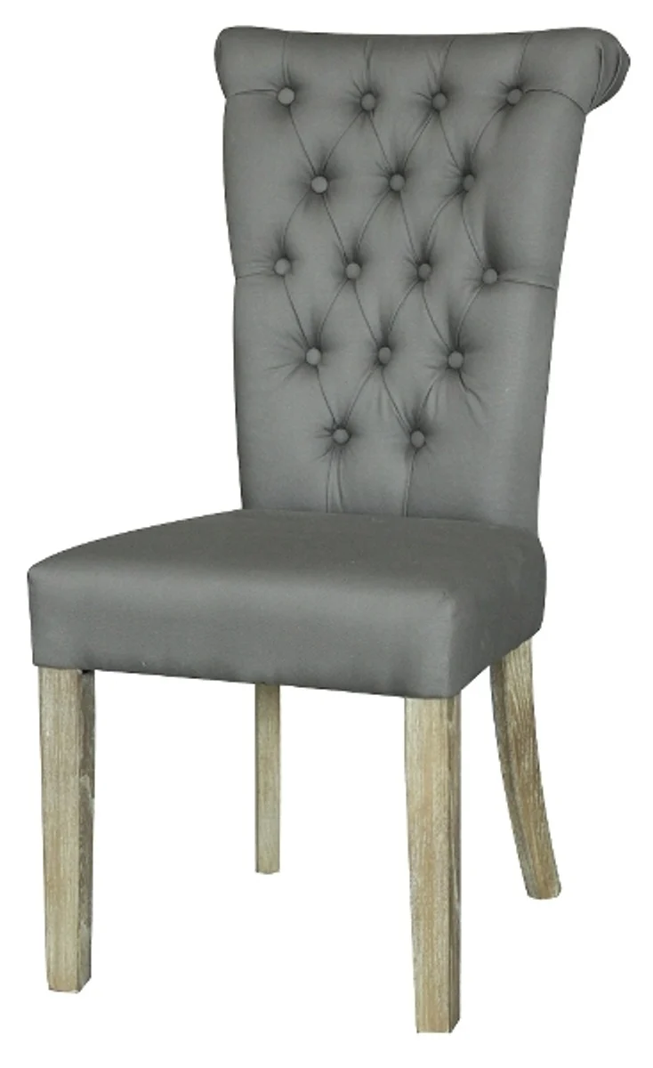 Casa Padrino Chesterfield Esszimmerstuhl Frostgrau 51 x 66 x H. 100 cm - Luxus Esszimmer Möbel