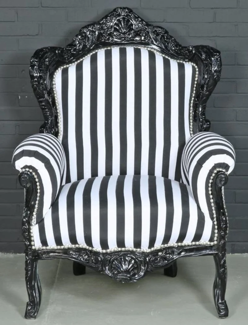 Casa Padrino Barock Sessel King im Barockstil Schwarz / Weiß gestreift 85 x 85 x H. 120 cm