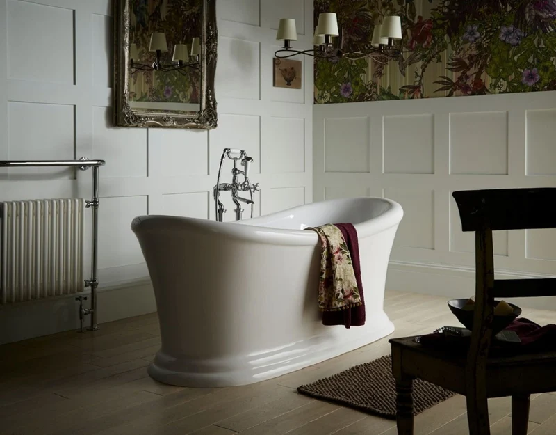 Casa Padrino Luxus Jugendstil Acryl Badewanne Weiß 164 x 70,5 x H. 71 cm - Gebogene freistehende Retro Antik Badewanne - Barock & Jugendstil Badezimmer Möbel
