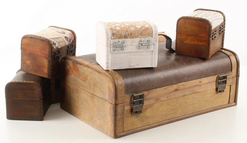 Casa Padrino Art Deco Holz Schmuckkästen 7er Set Braun / Mehrfarbig - Deko Truhen