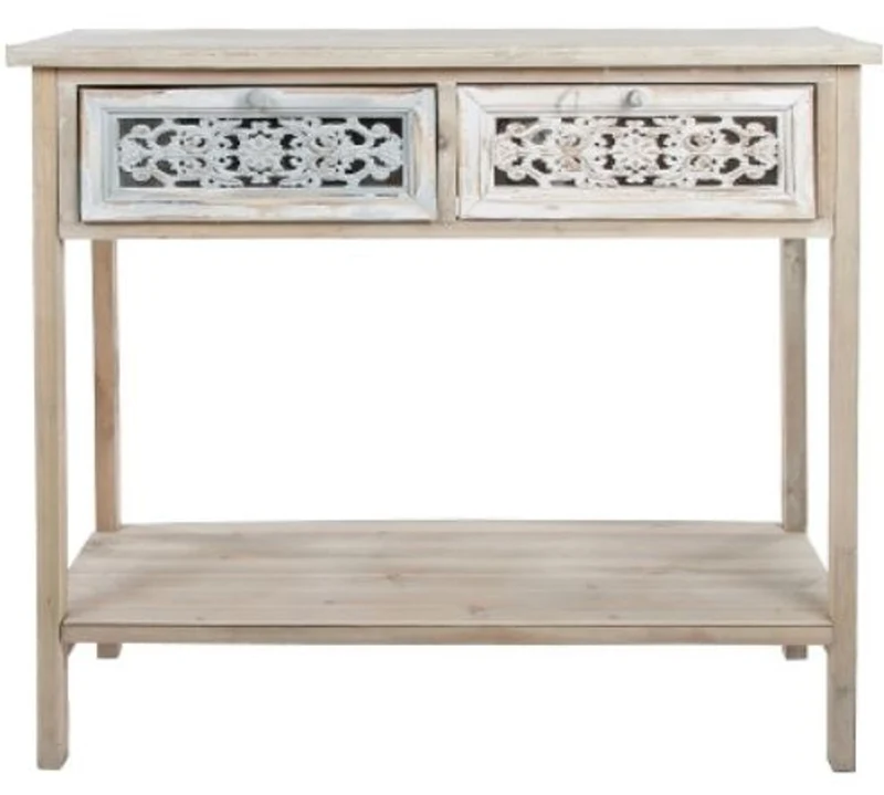 Casa Padrino Landhausstil Konsole Antik Weiß / Naturfarben 85 x 37 x H. 77 cm - Handgefertigter Shabby Chic Konsolentisch mit 2 Schubladen