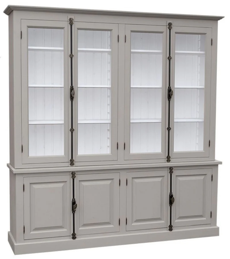 Casa Padrino Landhausstil Wohnzimmer Vitrinenschrank Grau / Weiß 223 x 50 x H. 228 cm - Wohnzimmerschrank mit 8 Türen