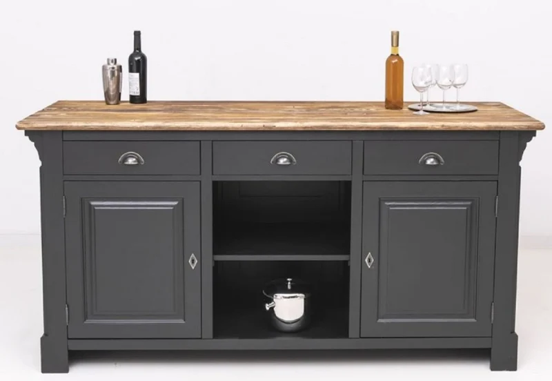 Casa Padrino Landhausstil Bar Theke Schwarz / Braun 191 x 68 x H. 95 cm - Massivholz Thekentisch - Bartisch - Massivholz Bar Möbel im Landhausstil