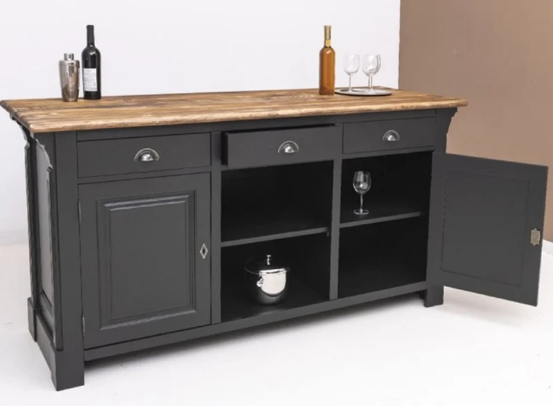 Casa Padrino Landhausstil Bar Theke Schwarz / Braun 191 x 68 x H. 95 cm - Massivholz Thekentisch - Bartisch - Massivholz Bar Möbel im Landhausstil