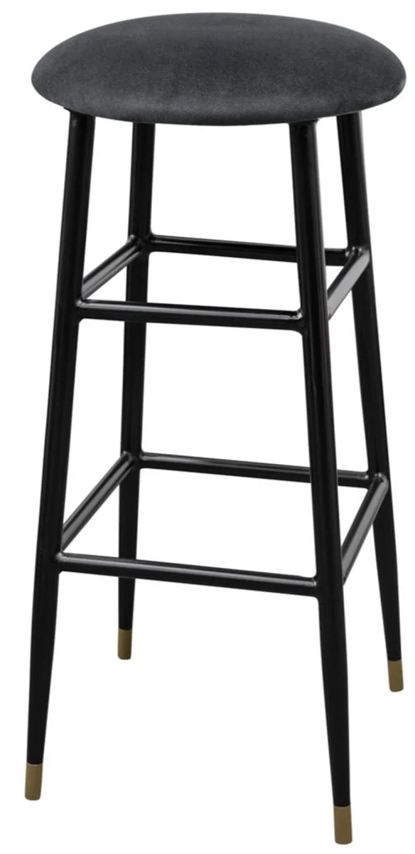 Casa Padrino Luxus Barhocker Anthrazit / Schwarz Ø 37 x H. 76 cm - Barstuhl mit Samtstoff