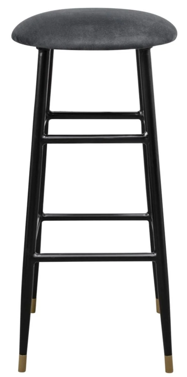 Casa Padrino Luxus Barhocker Anthrazit / Schwarz Ø 37 x H. 76 cm - Barstuhl mit Samtstoff