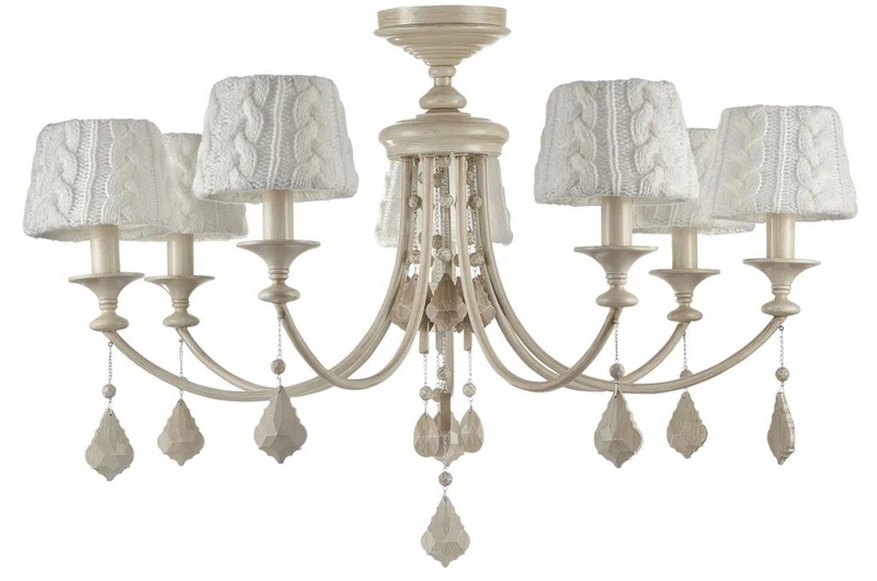Casa Padrino Barock Kristall Kronleuchter 7-flammig in Beige - Ø 87 x H. 59 cm - Luxus Lüster für gehobene Wohnräume