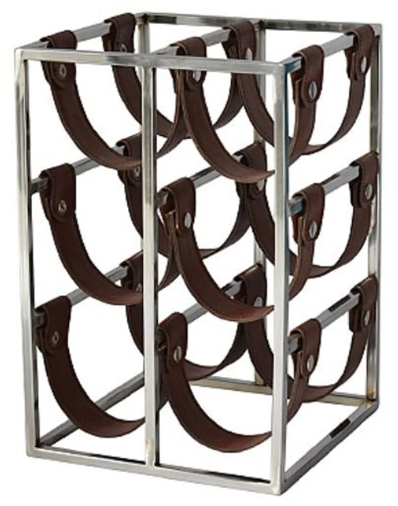 Casa Padrino Luxus Weinflaschenhalter Silber / Braun 26 x 28 x H. 39 cm - Kleines Weinregal für 6 Flaschen