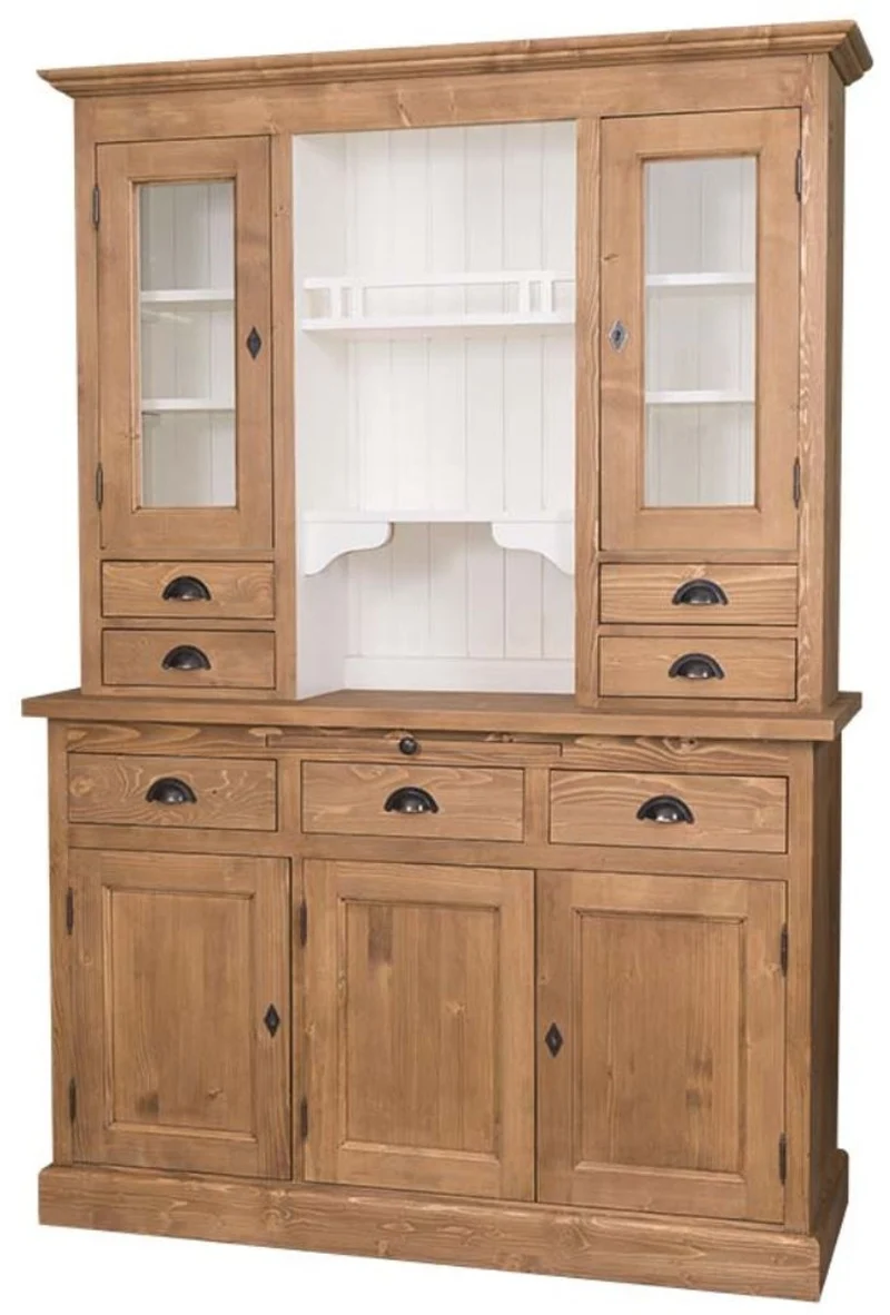 Casa Padrino Landhausstil Küchenschrank Braun / Weiß 137 x 50 x H. 197 cm - 2 Teiliger Küchenschrank mit 5 Türen und 7 Schubladen
