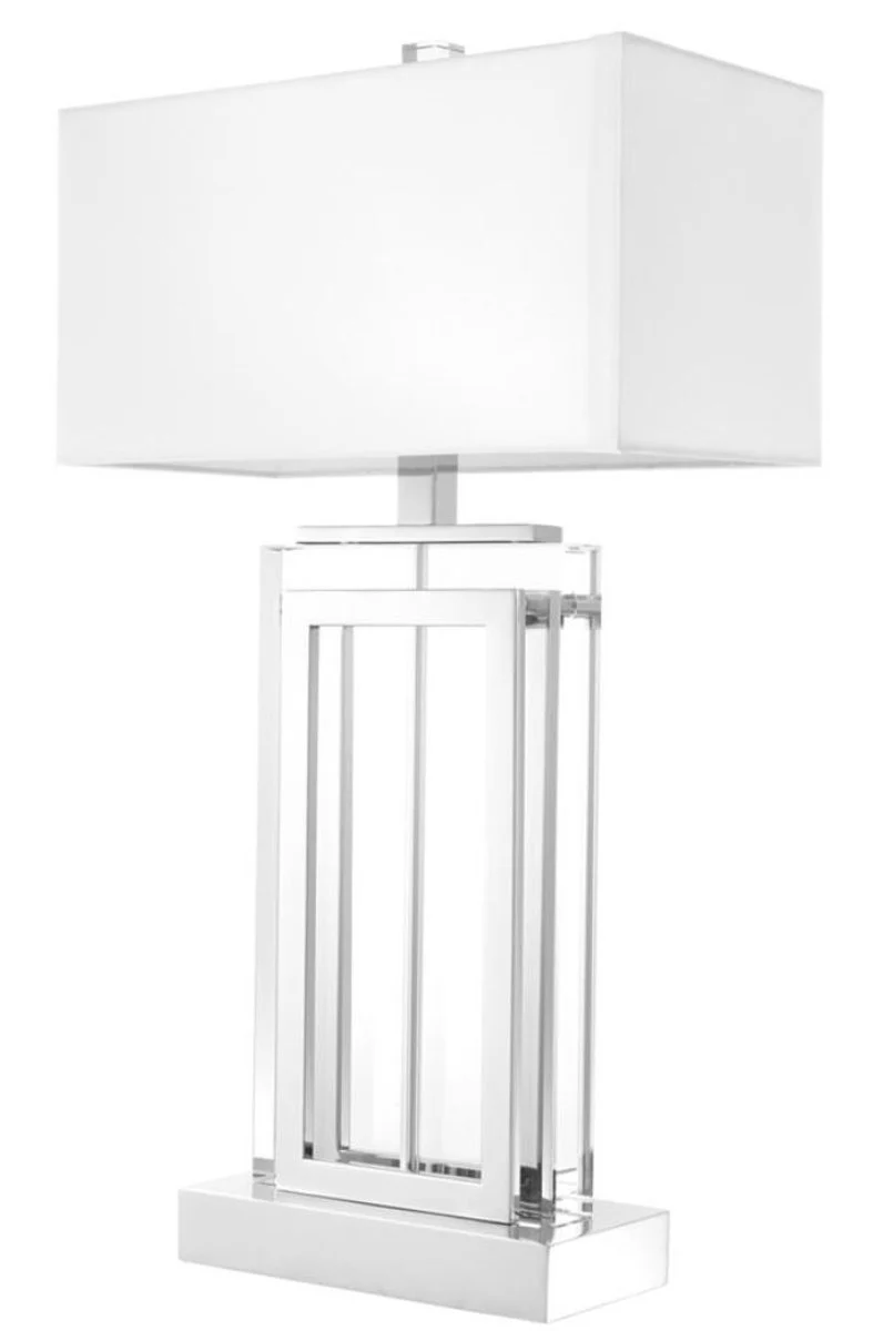Casa Padrino Luxus Tischleuchte Silber / Weiß 38 x H. 67,5 cm - Hotel & Restaurant Möbel