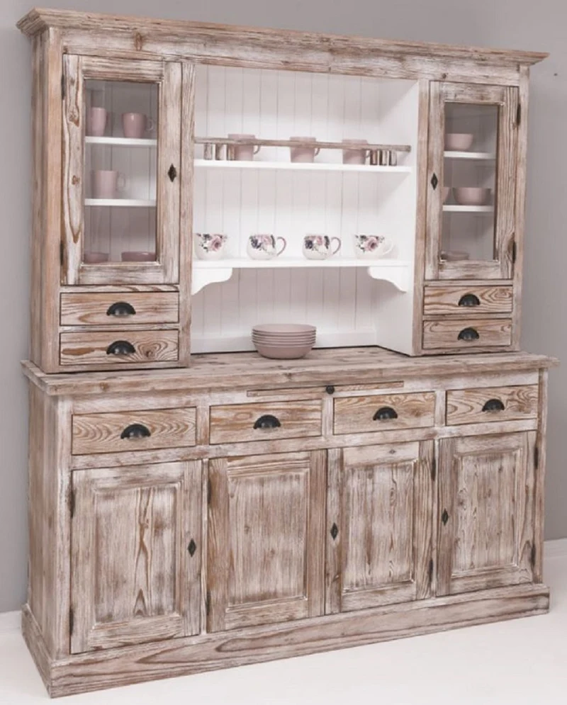 Casa Padrino Landhausstil Esszimmerschrank Braun / Weiß 180 x 50 x H. 197 cm - Massivholz Küchenschrank - Esszimmermöbel im Landhausstil - Landhausstil Esszimmer Einrichtung