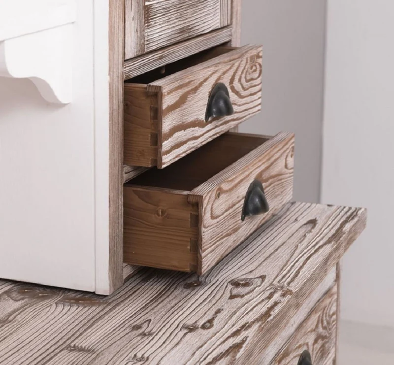 Casa Padrino Landhausstil Esszimmerschrank Braun / Weiß 180 x 50 x H. 197 cm - Massivholz Küchenschrank - Esszimmermöbel im Landhausstil - Landhausstil Esszimmer Einrichtung