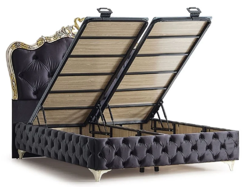 Casa Padrino Luxus Barock Schlafzimmer Möbel Set Schwarz / Cremefarben / Gold - Verschiedene Größen - 1 Barock Doppelbett & 2 Barock Nachtkommoden - Barock Schlafzimmer & Hotel Möbel