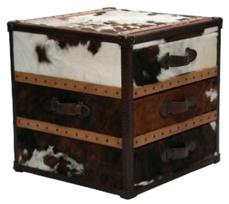Casa Padrino Luxus Beistelltisch Kofferlook mit 3 Schubladen Braun / Weiß 63 x 60 x H. 67 cm