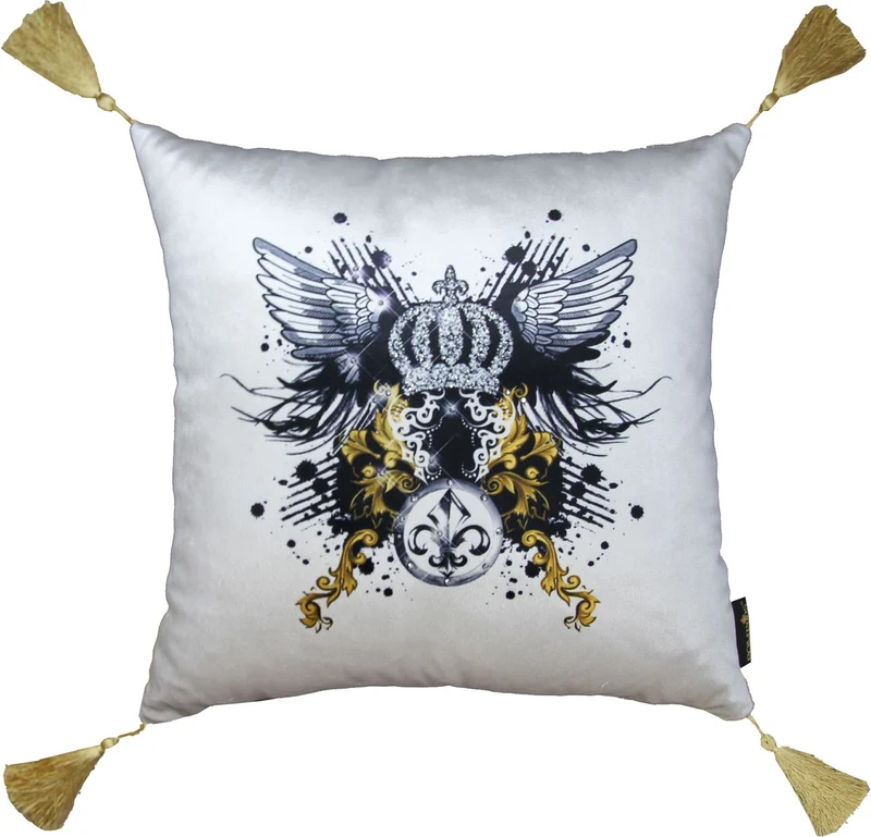 Casa Padrino Luxus Barock Kissen Pompöös by Harald Glööckler Creme / Schwarz 40 x 40 cm mit Krone und Strass