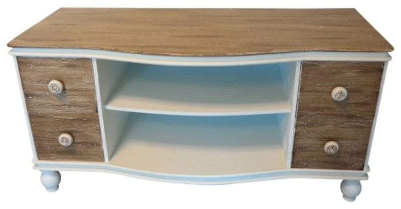 Casa Padrino Landhausstil Fernsehschrank TV-Kommode in Weiß und Braun 90 x 40 x H. 45 cm - Handgefertigter Wohnzimmer TV Schrank