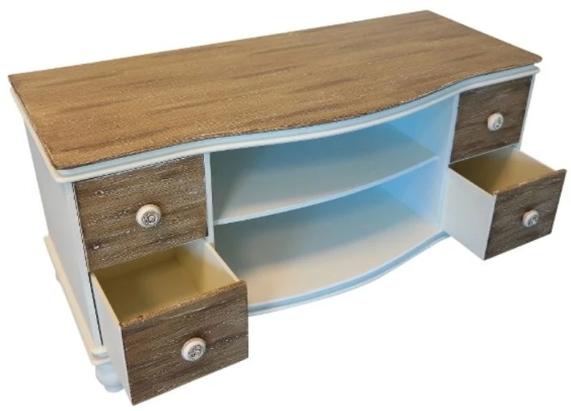 Casa Padrino Landhausstil Fernsehschrank TV-Kommode in Weiß und Braun 90 x 40 x H. 45 cm - Handgefertigter Wohnzimmer TV Schrank