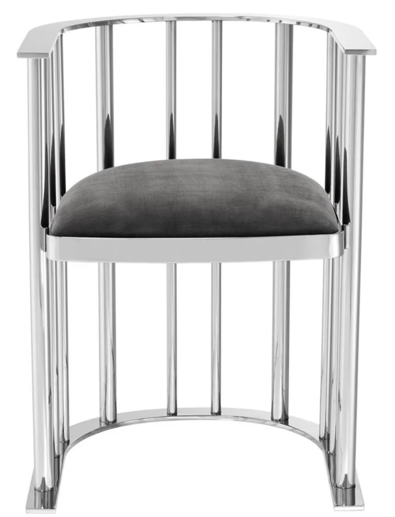 Casa Padrino Designer Stuhl mit Armlehnen Silber / Dunkelgrau 54,5 x 53 x H. 68 cm - Designermöbel