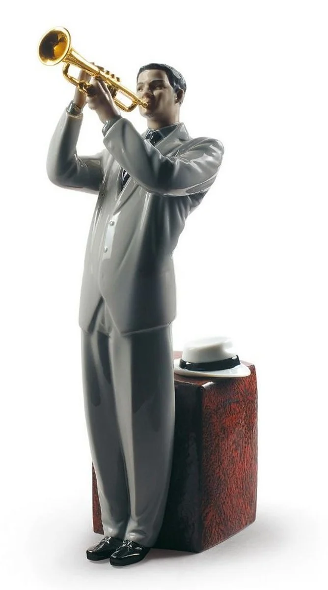 Casa Padrino Porzellan Skulptur Jazz Trompeter Mehrfarbig 17 x H. 33 cm - Handgefertigte & Handbemalte Luxus Deko Figur