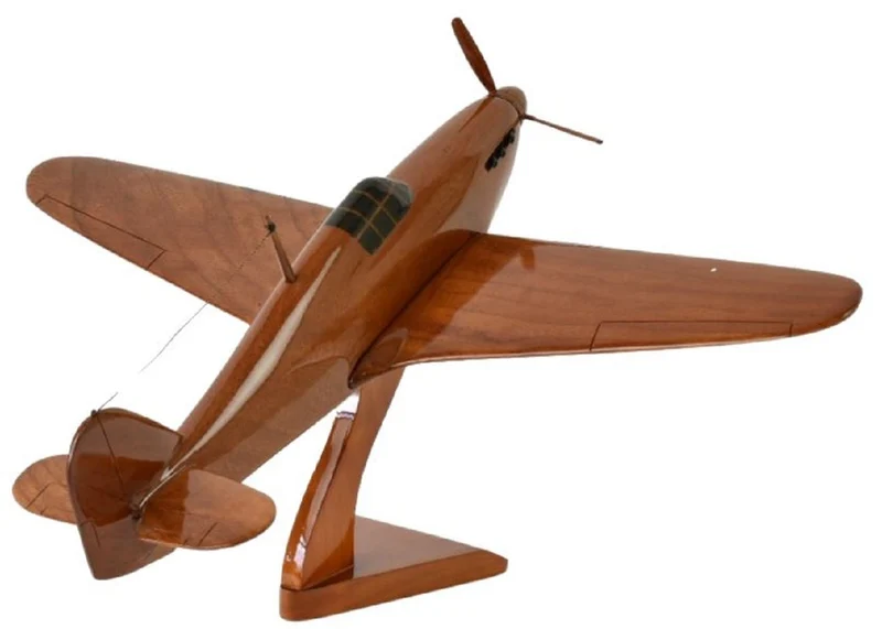 Casa Padrino Luxus Deko Jagdflugzeug Hawker Hurricane Braun / Schwarz 44 x 35 x H. 20 cm - Holz Flugzeug mit Ständer - Propellerflugzeug - Modellflugzeug - Schreibtisch Deko - Deko Accessoires