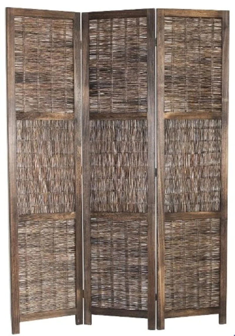 Casa Padrino Landhausstil Raumteiler Paravent aus Paulownia-Holz, Rattan und Metall in Braun 40 x 2 x H. 170 cm