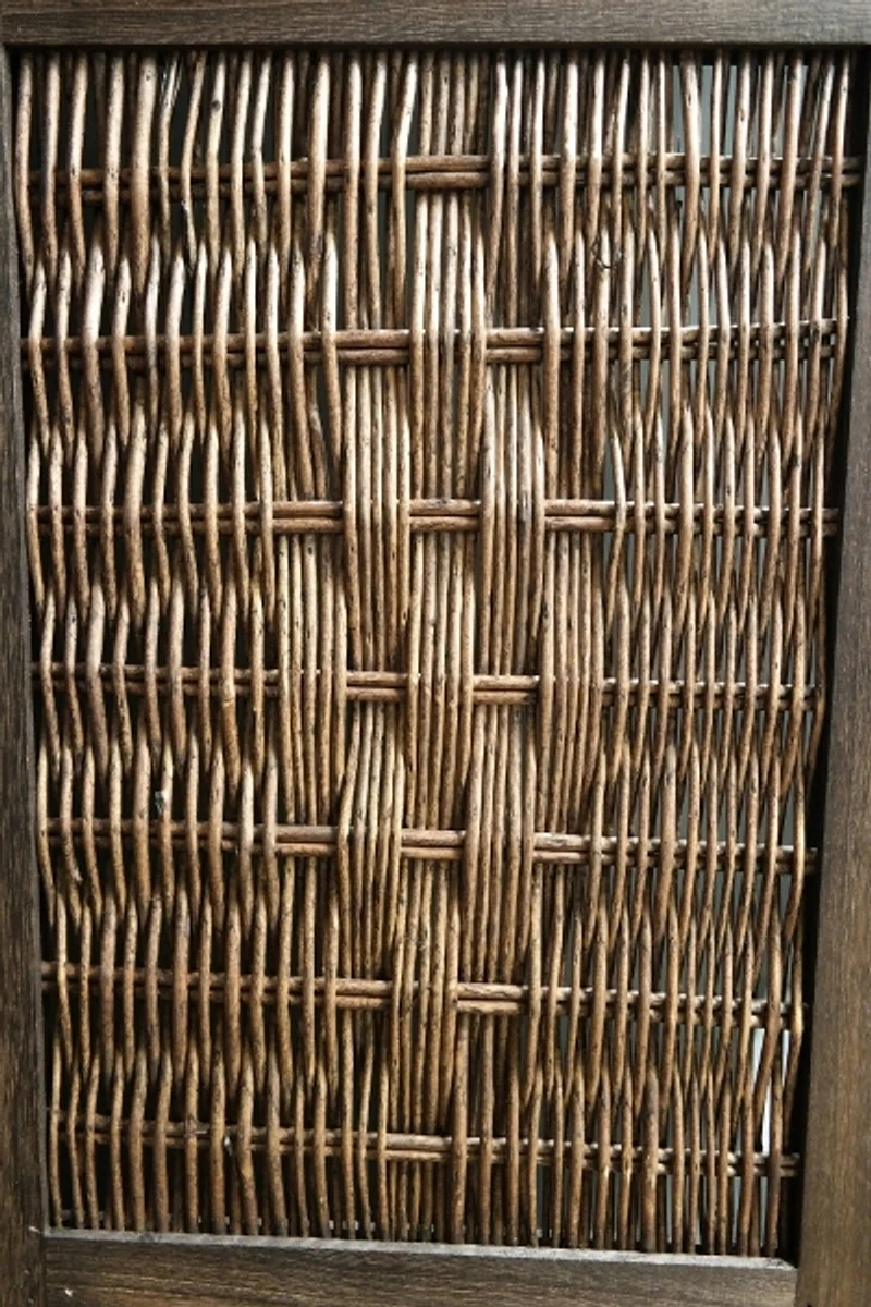 Casa Padrino Landhausstil Raumteiler Paravent aus Paulownia-Holz, Rattan und Metall in Braun 40 x 2 x H. 170 cm
