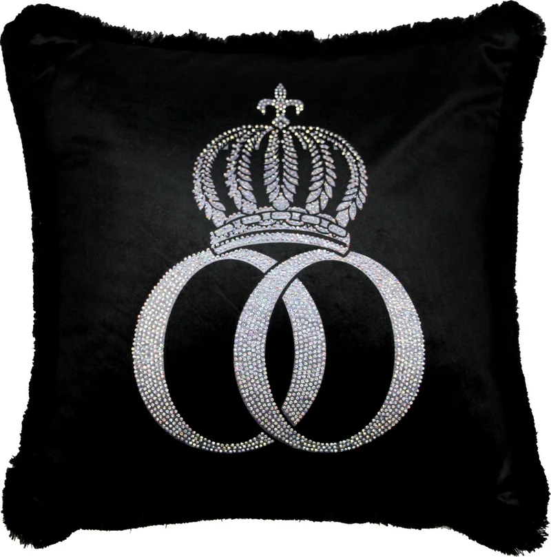 Casa Padrino Luxus Deko Kissen Pompöös by Harald Glööckler Schwarz / Silber Krone mit Strass Steinen 50 x 50 cm