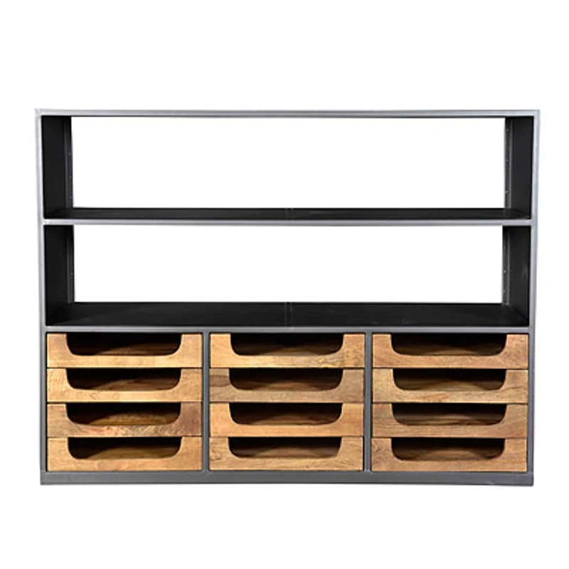 Casa Padrino Designer Buffetschrank mit Schubladen Natur / Graubraun 145 x 46 x 112 cm - Hotel Möbel