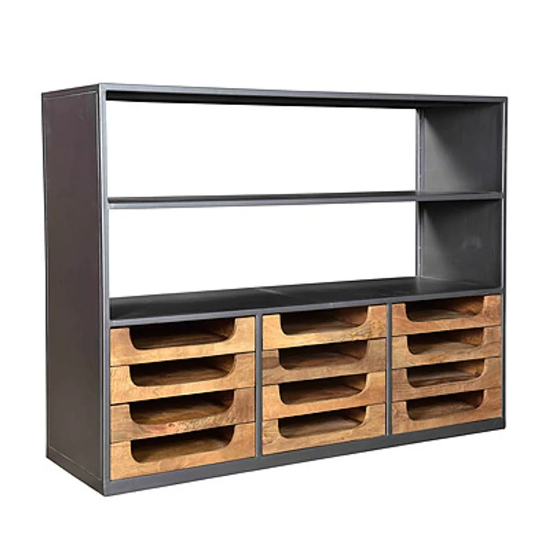 Casa Padrino Designer Buffetschrank mit Schubladen Natur / Graubraun 145 x 46 x 112 cm - Hotel Möbel