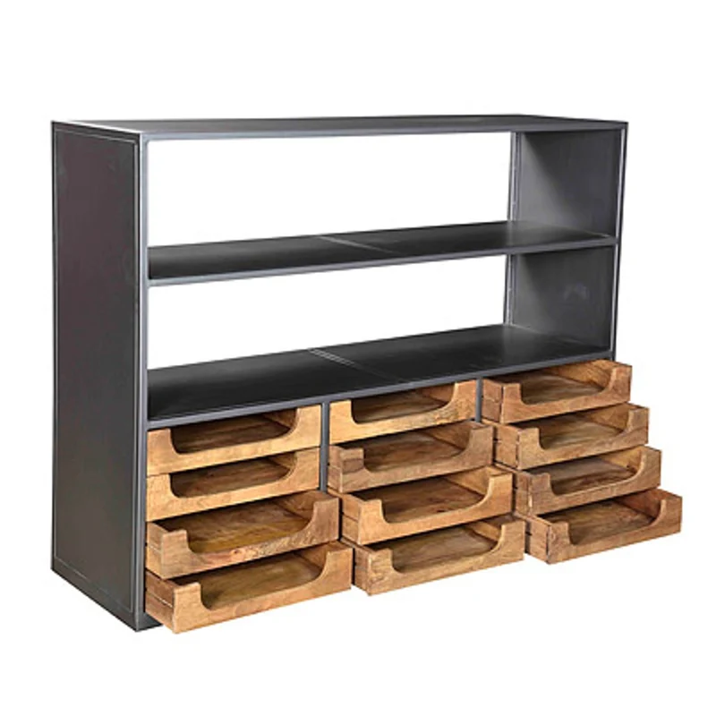 Casa Padrino Designer Buffetschrank mit Schubladen Natur / Graubraun 145 x 46 x 112 cm - Hotel Möbel
