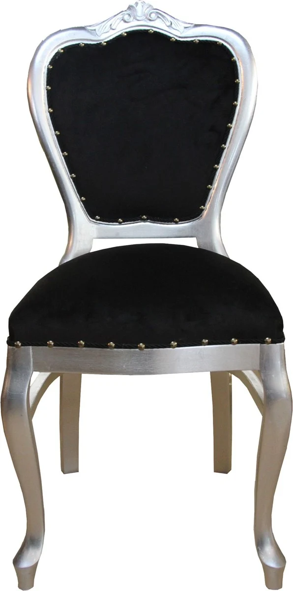 Casa Padrino Barock Luxus Damen Stuhl Schwarz / Silber - Damen Schminktisch Stuhl - Limited Edition