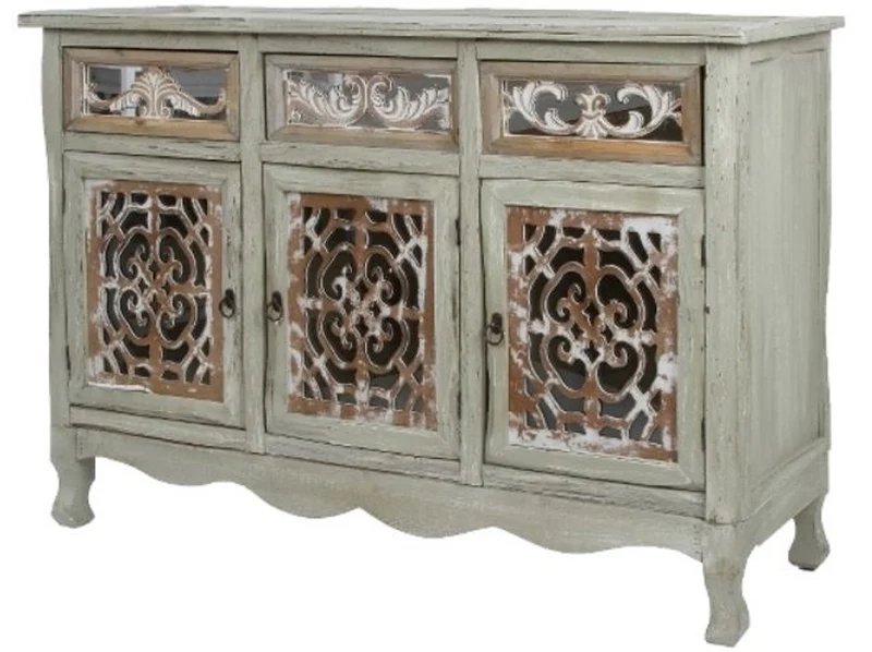 Casa Padrino Landhausstil Kommode mit 3 Türen und 3 Schubladen Antik Grau / Antik Braun 120 x 40 x H. 79 cm - Handgefertigte Anrichte im Landhausstil