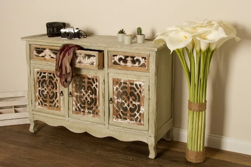 Casa Padrino Landhausstil Kommode mit 3 Türen und 3 Schubladen Antik Grau / Antik Braun 120 x 40 x H. 79 cm - Handgefertigte Anrichte im Landhausstil