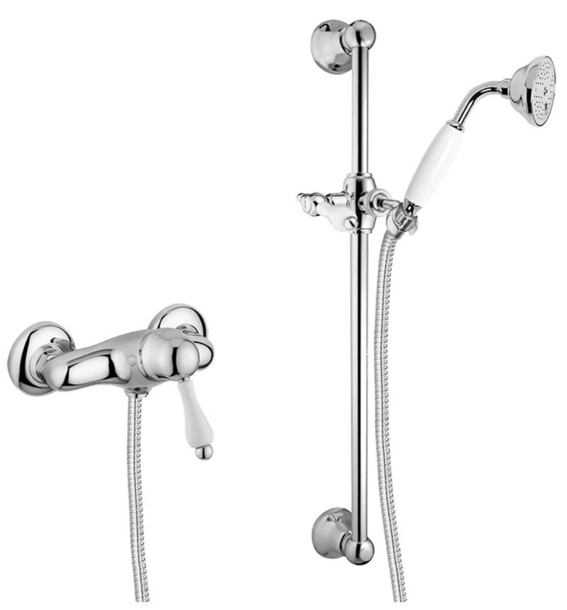 Luxus Badezimmer Duschgarnitur Aufputz-Einhebelbrausebatterie Silber / Weiß - Dusch Brauseset mit Brausestange