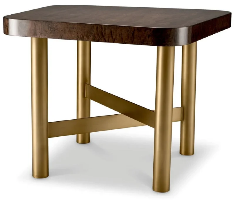 Casa Padrino Luxus Beistelltisch Hochglanz Braun / Messing 64,5 x 64,5 x H. 50 cm - Quadratischer Tisch mit Massivholz Tischplatte - Wohnzimmer Möbel - Luxus Möbel - Luxus Einrichtung