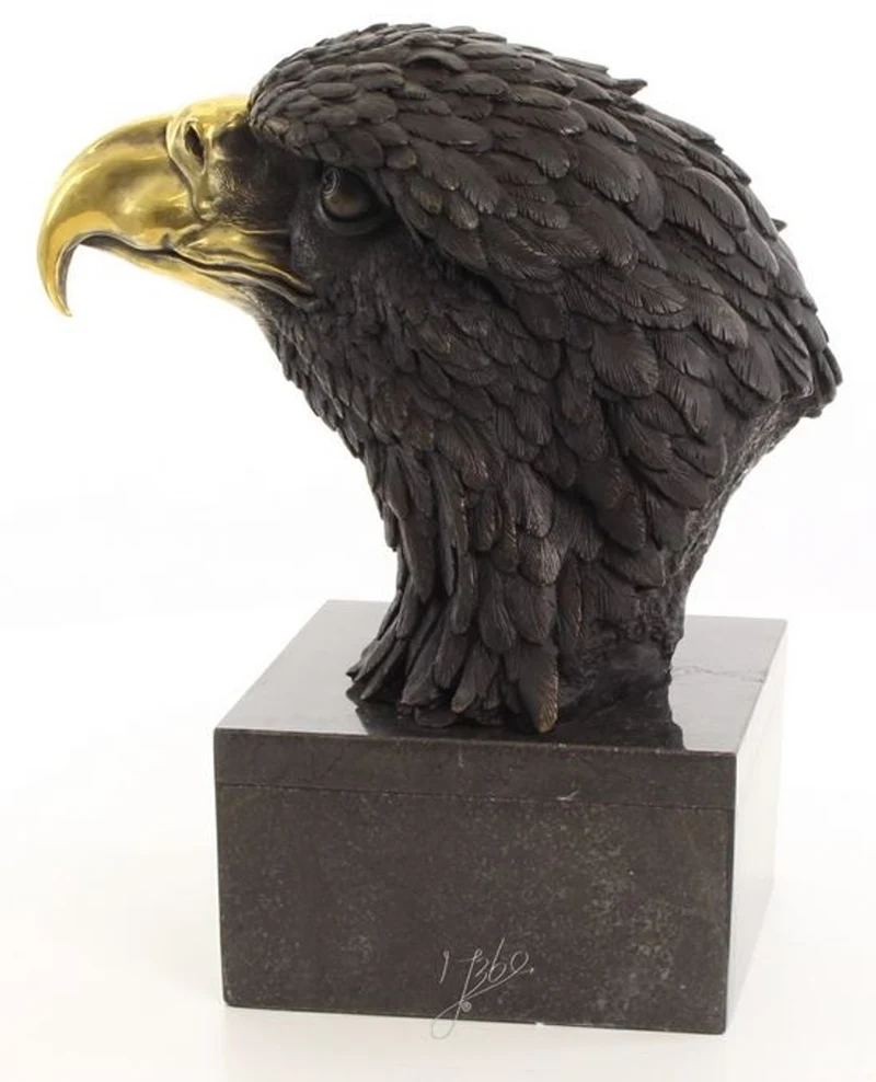 Casa Padrino Luxus Bronzefigur Adlerkopf auf Marmorsockel Schwarz / Gold Wohnzimmer Deko Skulptur Bronze
