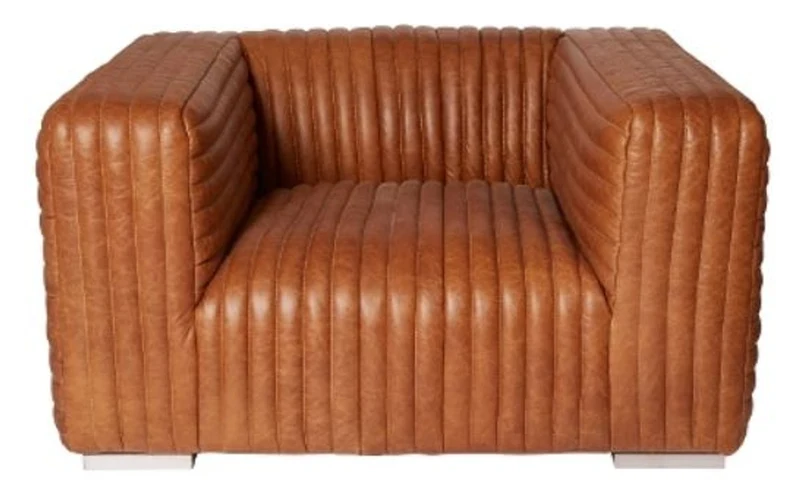 Casa Padrino Luxus Echtleder Sessel im englischen Stil Braun 127 x 110 x H. 67 cm