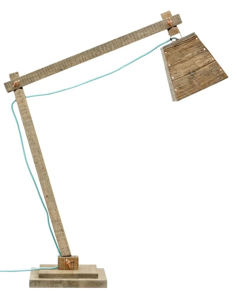 Casa Padrino Kiefernholz Tischleuchte Naturfarben 90 x 30 x H. 105 cm - Luxus Tischlampe mit aqua blauem Kabel