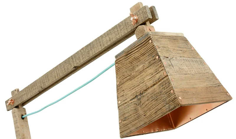 Casa Padrino Kiefernholz Tischleuchte Naturfarben 90 x 30 x H. 105 cm - Luxus Tischlampe mit aqua blauem Kabel