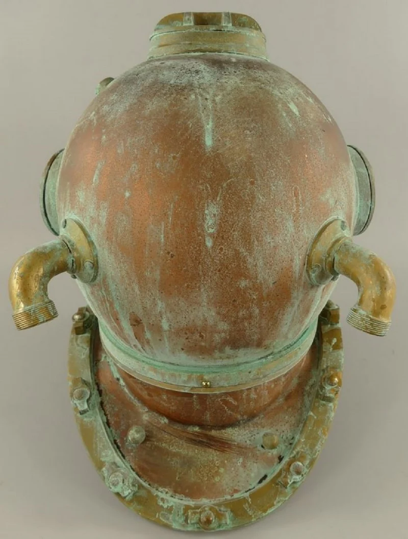 Casa Padrino Antik Stil Deko Taucherhelm Kupfer brüniert / Messing / Antik Grün 42 x 35 x H. 47 cm - Wohnzimmer Deko - Schreibtisch Deko - Luxus Deko - Deko Accessoires