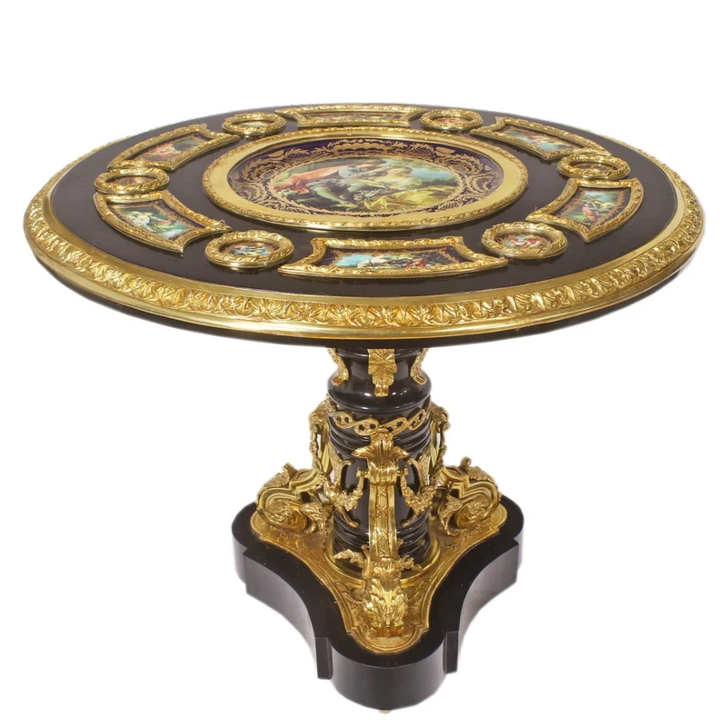 Casa Padrino Barock Beistelltisch Rotbraun / Gold Durchmesser 108 cm, Höhe 89 cm Handarbeit, Handbemalt- Limited Edition