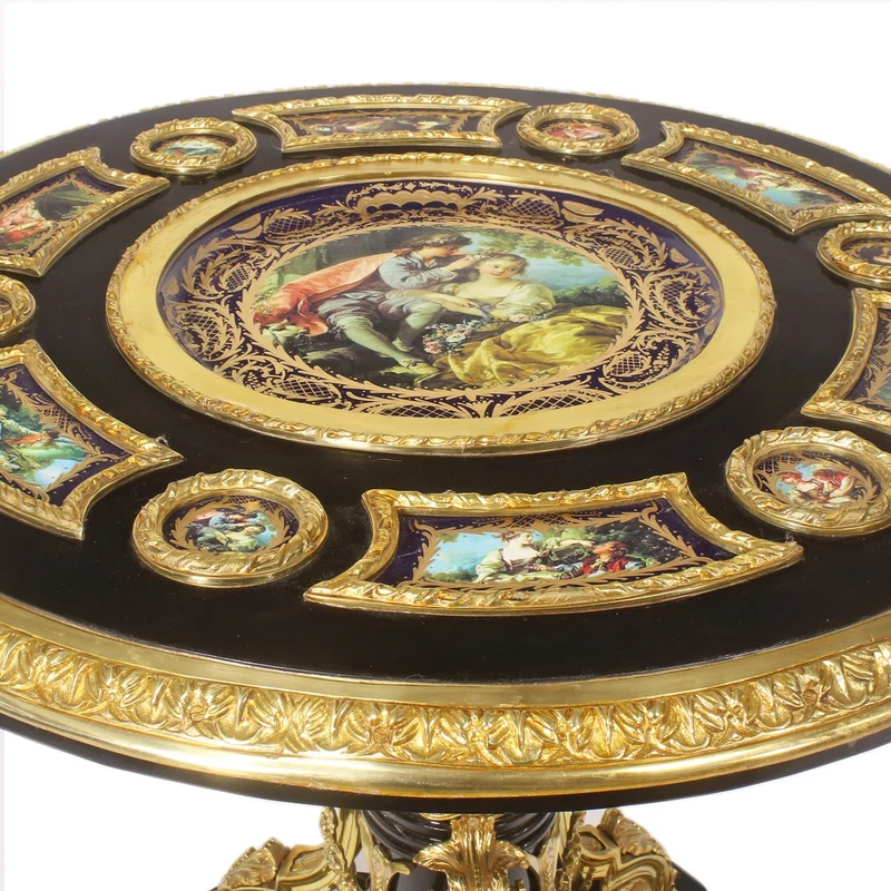 Casa Padrino Barock Beistelltisch Rotbraun / Gold Durchmesser 108 cm, Höhe 89 cm Handarbeit, Handbemalt- Limited Edition