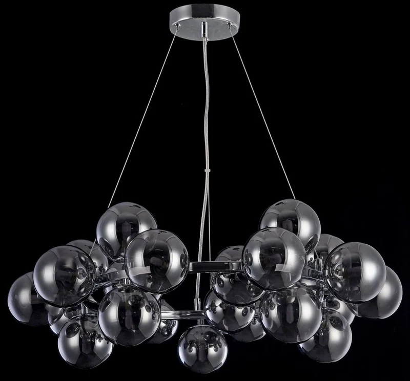 Casa Padrino Luxus Hängeleuchte rund Silber / Schwarz Ø 69 x H. 23,8 cm - Moderne Deckenlampe mit 25 kugelförmigen Glasschirmen