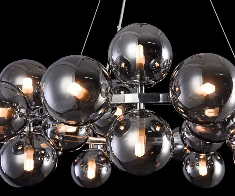 Casa Padrino Luxus Hängeleuchte rund Silber / Schwarz Ø 69 x H. 23,8 cm - Moderne Deckenlampe mit 25 kugelförmigen Glasschirmen