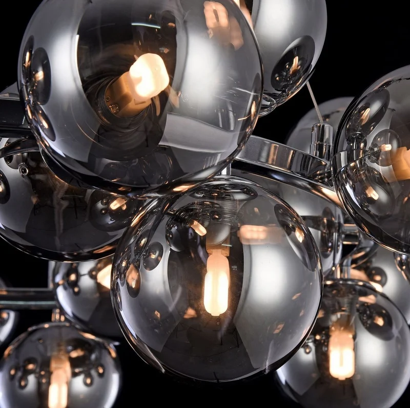 Casa Padrino Luxus Hängeleuchte rund Silber / Schwarz Ø 69 x H. 23,8 cm - Moderne Deckenlampe mit 25 kugelförmigen Glasschirmen