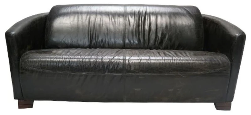 Casa Padrino Luxus Echtleder 3er Sofa im englischen Stil, Vintage Schwarz, 165 x 85 x H. 69 cm