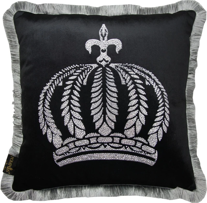 Harald Glööckler Luxus Deko Kissen Pompöös by Casa Padrino Schwarz / Silber Krone mit Strass Steinen - Glööckler Designer Kissen