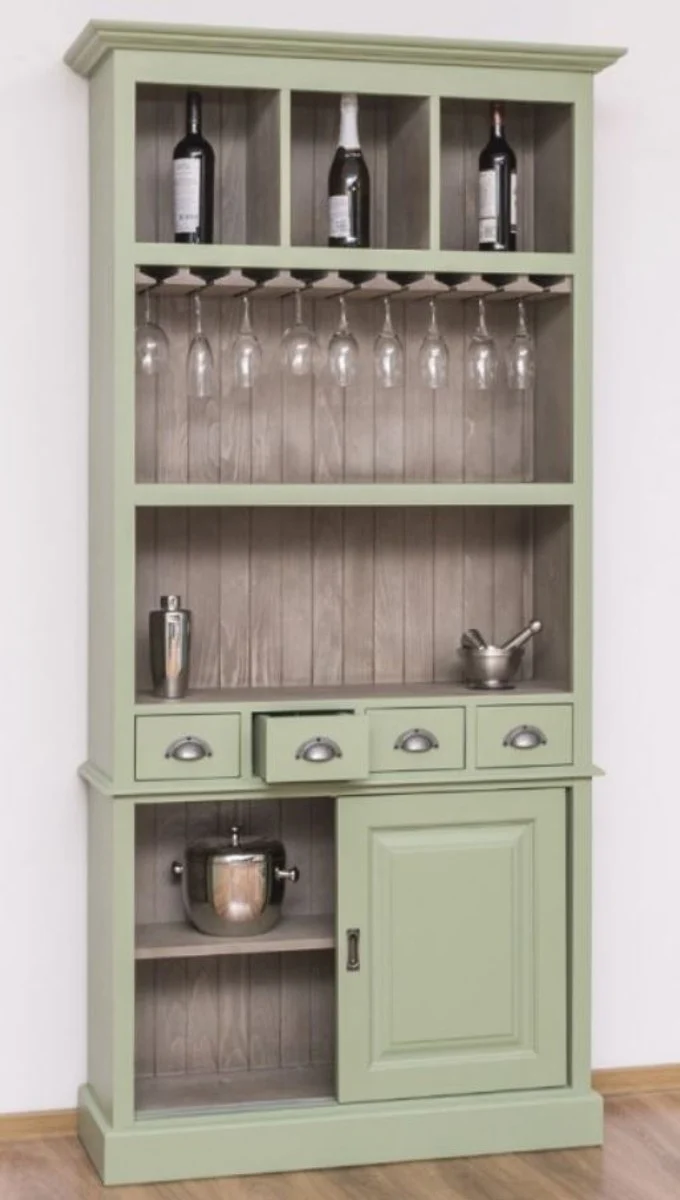 Casa Padrino Landhausstil Weinschrank Hellgrün / Grau 103 x 36 x H. 210 cm - Barschrank im Landhausstil - Landhausstil Bar Möbel