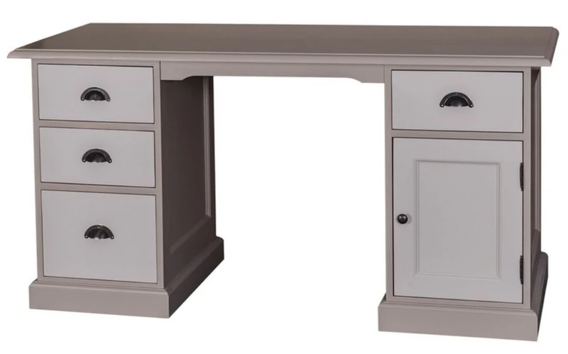 Casa Padrino Landhausstil Schreibtisch mit Tür und 4 Schubladen Grau / Hellgrau 152 x 70 x H. 78 cm