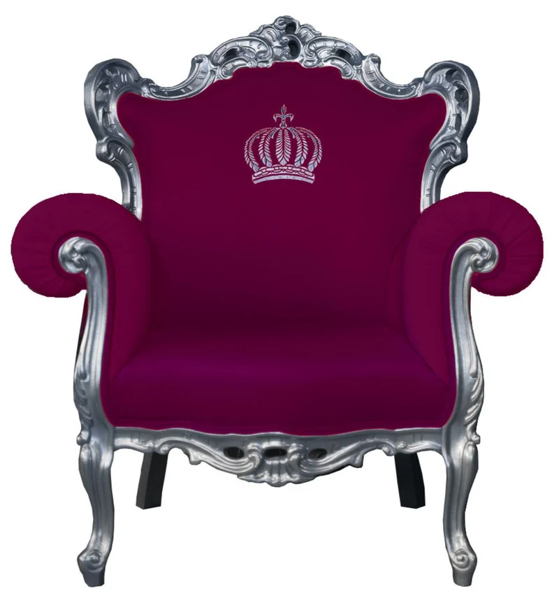 Casa Pompöös by Casa Padrino Luxus Barock Sessel, Design Kronenmotiv, Pink / Silber, 95 x 80 x 105 cm